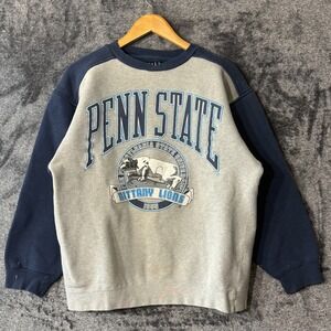 Vintage 90s Penn State Nittany Lions Sweatshirt Crest Medium Gray Navy Blue